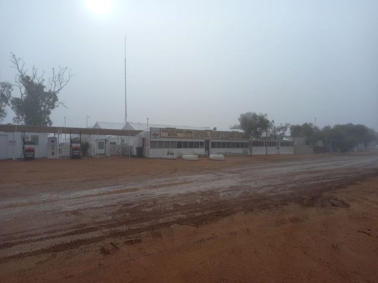 William Creek Hotel in the fog