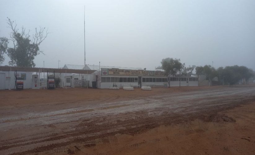 William Creek Hotel in the fog