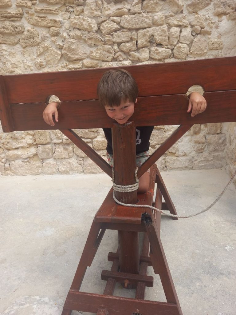 Hamish in the Roundhouse stocks